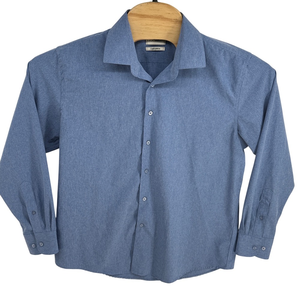 Lucky Brand Mens Slim Fit 4 Way Stretch‎ Blue Button Down Shirt Large 16-16.5